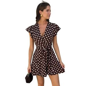 AX Paris Womens/Ladies Polka Dot Mini Skater Wrap Dress / Chocolate